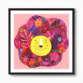 Roar Little Lion Pink Square Art Print