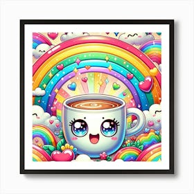 Kawaii rainbow Coffee Cup Art Print