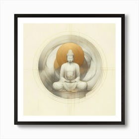 Meditating Buddah In Light Gold Creative Minimalistic Sketch Art Print