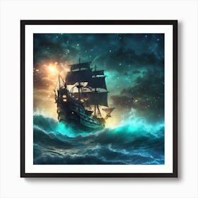 Pirate Ship In The Sea Art Print