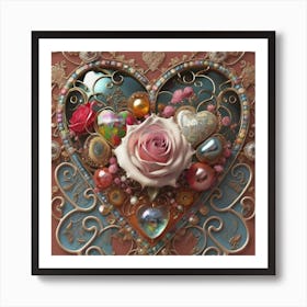 Ornate Vintage Hearts Muted Colors Lace Victorian 13 Art Print