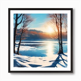 Forest Lake in Winter Sun Art Print