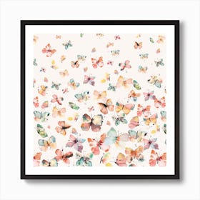 Watercolour Butterflies Gradation Rustic Square Art Print