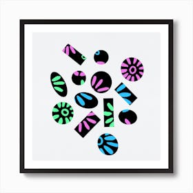 Broken Florals Blue Green Pink Abstract 1 Art Print