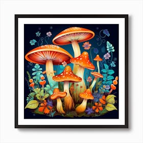 Mushrooms In The Forest 35 Art Print