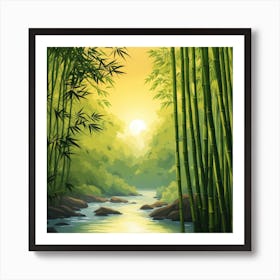 A Stream In A Bamboo Forest At Sun Rise Square Composition 277 Art Print