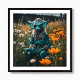 Yoda in flowers field Art Print