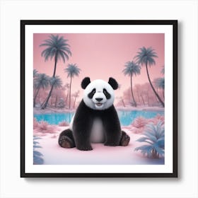 Digital Oil, Panda Wearing A Winter Coat, Whimsical And Imaginative, Soft Snowfall, Pastel Pinks, Bl Art Print