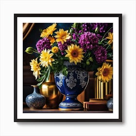 Blue Vase With Flowers 6 Art Print