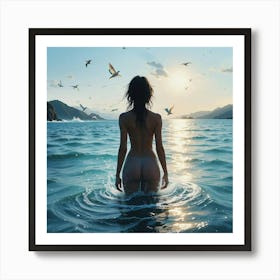 Naked Woman Standing In Water Poster