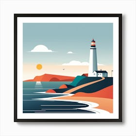 Lighthouse At Sunset Art Print