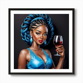 Beautiful African Woman With A Glass Of Wine Art Print