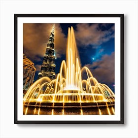 Fountain In Front Of Burj Khalifa Art Print