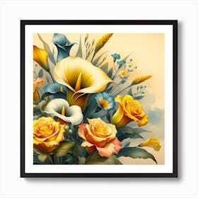 A beautiful and distinctive bouquet of roses and flowers Art Print