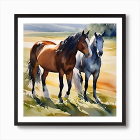 Two Horses In A Field Art Print