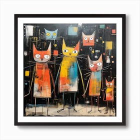 Family Of Cats attractive watercolors Art Print