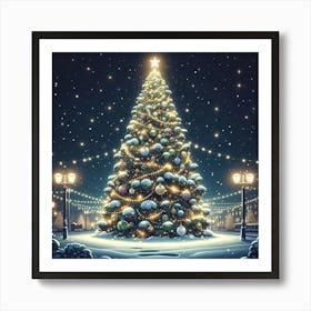 Christmas Tree At Night Art Print