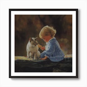 Little Girl And Cat Art Print