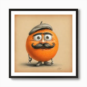 Orange With Mustache 13 Art Print