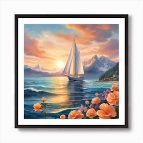 Sunset Sailboat Art Print