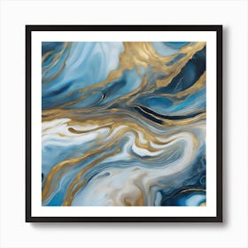 Gold And Blue Abstract Painting Art Print