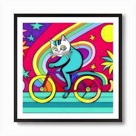 Cat riding a bike - AI artwork Art Print