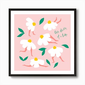 Whimsy Self Love Fitness Floral Pun 'One Daisy at a Time' - Pastel Pink Art Print