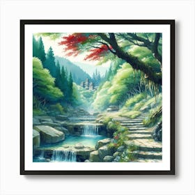 Watercolor nature in Ghibli style Art Print