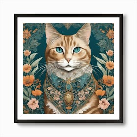 Cat In Floral Dress Art Print