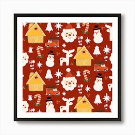 Holiday Christmas Santa Workshop Minimal Retro Red Affiche