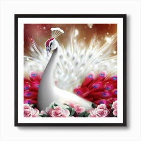 Peacock With Roses 1 Art Print