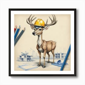 Deer With Hard Hat 1 Art Print