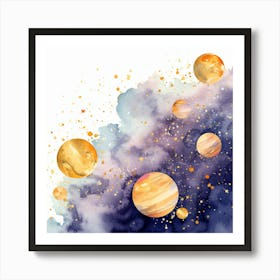 Watercolor Of Planets Art Print