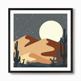 Desert Landscape At Night Art Print