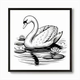 Line Art swan 1 Art Print