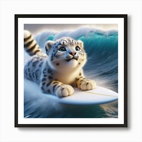 Snow Leopard Surfing Art Print