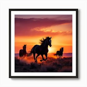 Horses At Sunset art print 1 Art Print