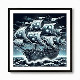 Line Art ghost ship 2 Art Print