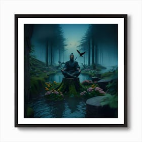 Meditating Man In The Forest Poster