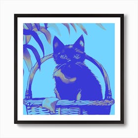 Kitty Cat In A Basket Light Blue 1 Art Print