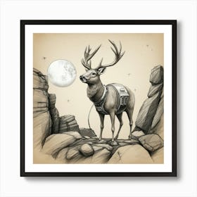 Deer In The Moonlight 3 Art Print