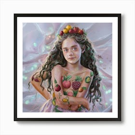 Girl With Fruit On Her Body Art Print