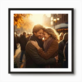 Couple Hugging In The City Art Print