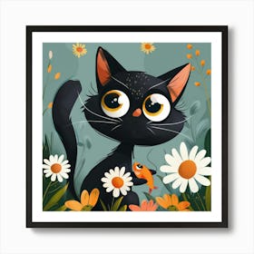 Black Cat With Fish 4 Art Print