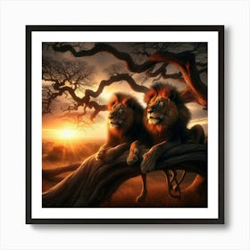 Two Lions Up A Tree Art Print