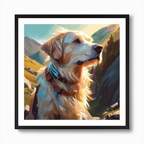 Hiking  Golden Retriever Art Print