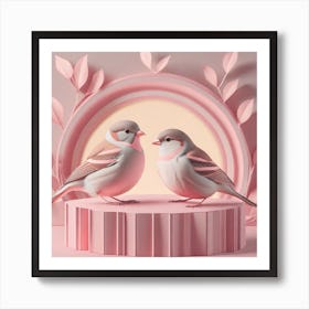 Firefly A Modern Illustration Of 2 Beautiful Sparrows Together In Neutral Colors Of Taupe, Gray, Tan (66) Art Print