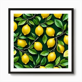 Lemons On A Green Background Art Print