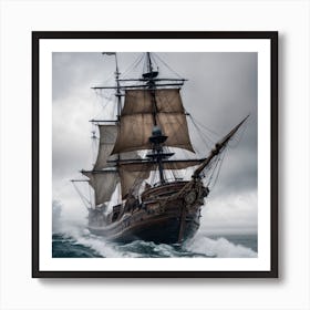 Pirate Ship In Rough Seas Art Print