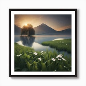 Sunrise Over A Lake Art Print